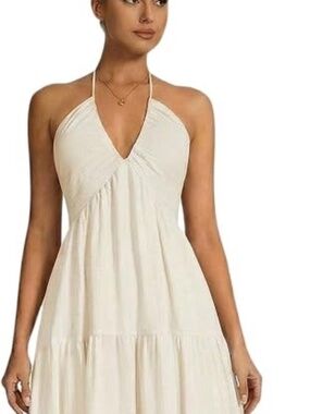 OYOANGLE Women's Summer Beach Halter Sundress Formal Wedding Guest Dress